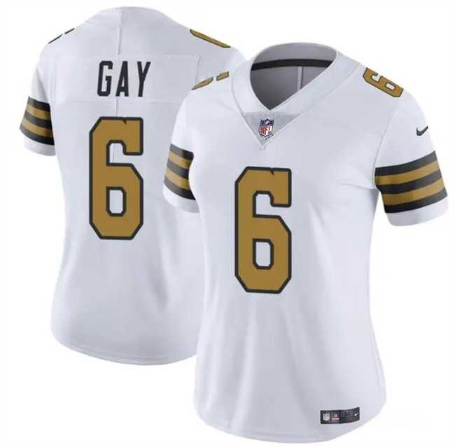 Women's New Orleans Saints #6 Willie Gay White Color Rush Football Stitched Limited Jersey Dzhi